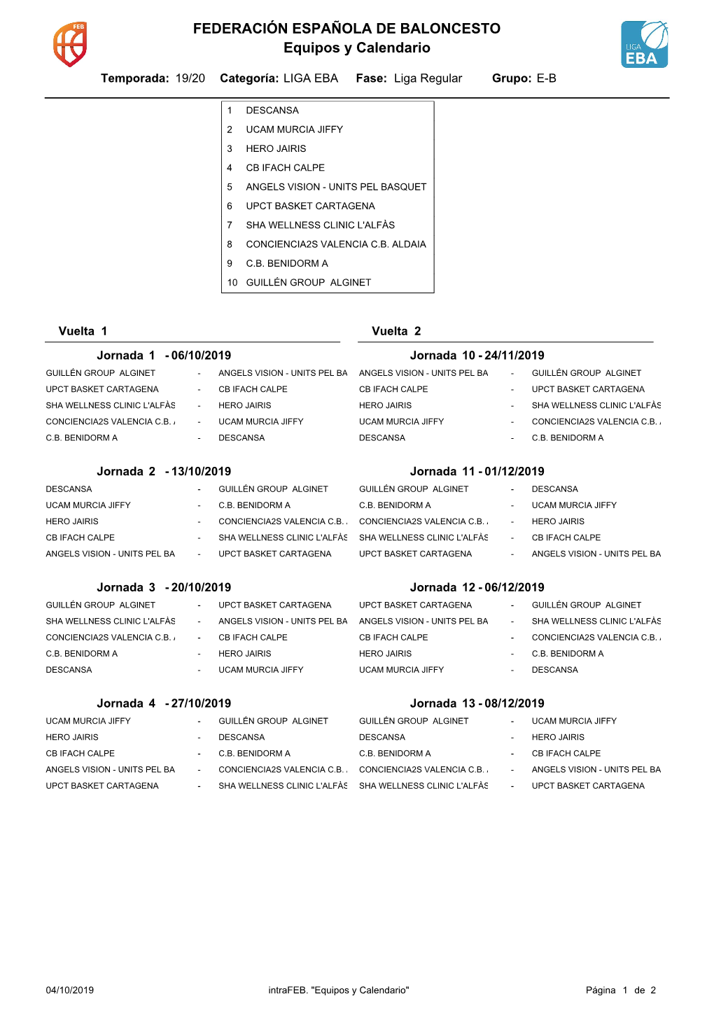 Equipos Y Calendario FEDERACIÓN ESPAÑOLA DE BALONCESTO