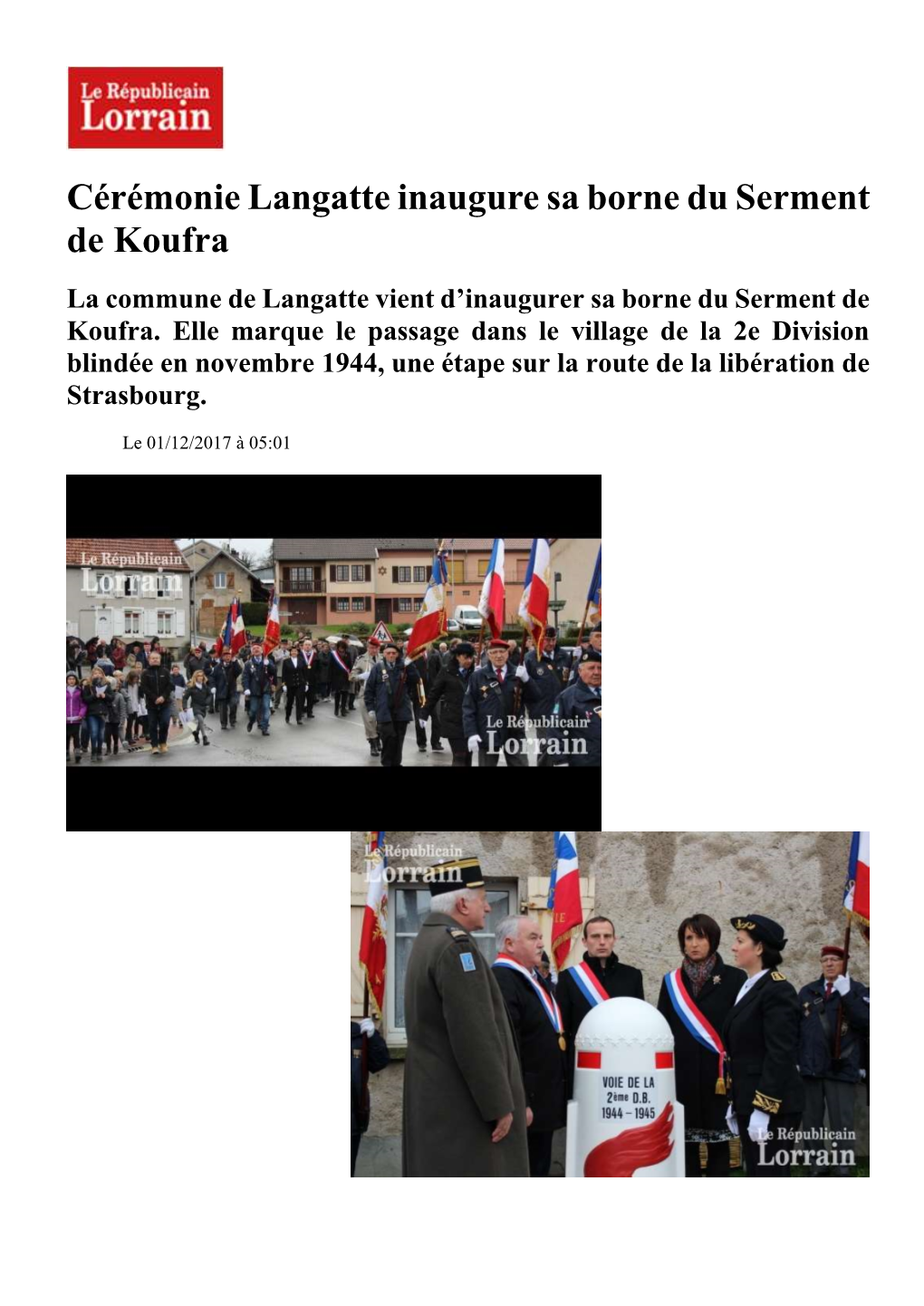 Cérémonie Langatte Inaugure Sa Borne Du Serment De Koufra La Commune De Langatte Vient D’Inaugurer Sa Borne Du Serment De Koufra