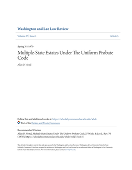 Multiple-State Estates Under the Uniform Probate Code, 27 Wash