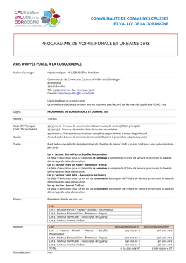 Programme De Voirie Rurale Et Urbaine 2018