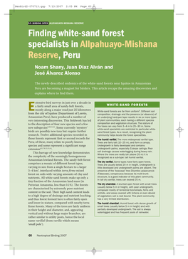 Finding White-Sand Forest Specialists in Allpahuayo-Mishana Reserve, Peru Noam Shany, Juan Díaz Alván and José Álvarez Alonso