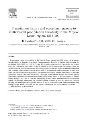 Precipitation History and Ecosystem Response to Multidecadal Precipitation Variability in the Mojave Desert Region, 1893–2001