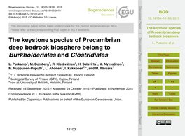 The Keystone Species of Precambrian Deep Bedrock Biosphere the Supplement Related to This Article Is Available Online at Doi:10.5194/Bgd-12-18103-2015-Supplement