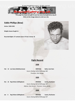 Fight Record Eddie Phillips (Bow)