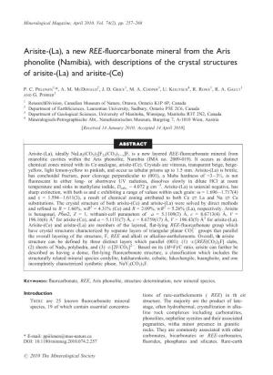 A New REE-Fluorcarbonate Mineral from the Aris Phonolite (Namibia), with Descriptions of the Crystal Structures of Arisite-(La) and Arisite-(Ce)
