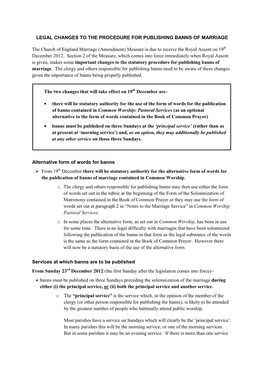 Legal Changes to the Procedure for Publishing the Banns of Marriage