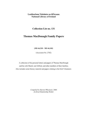 Thomas Macdonagh Family Papers