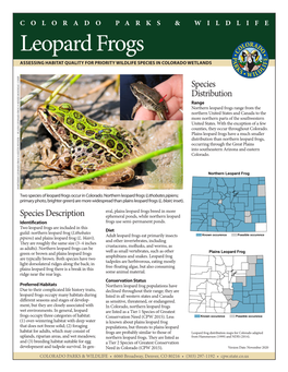 Northern Leopard Frogs Range from the Northern United States and Canada to the More Northern Parts of the Southwestern United States