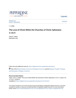 The Love of Christ Within the Churches of Christ: Ephesians 3.14-21