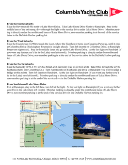 Directions to Columbia Yacht Club