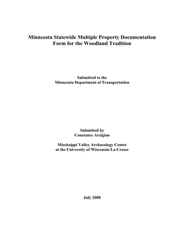 Minnesota Statewide Multiple Property Documentation Form for the Woodland Tradition