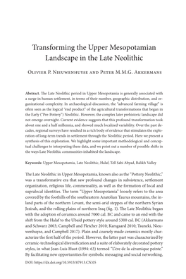 Transforming the Upper Mesopotamian Landscape in the Late Neolithic