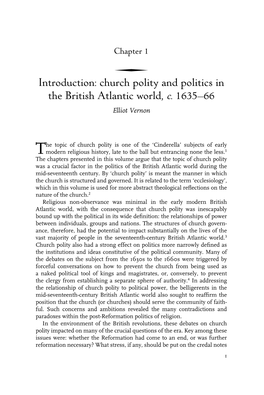 Introduction: Church Polity and Politics in the British Atlantic World, C. 1635–66 Elliot Vernon