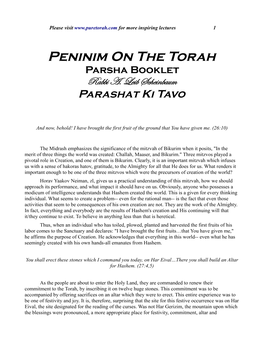 Peninim on the Torah Parsha Booklet Rabbi A