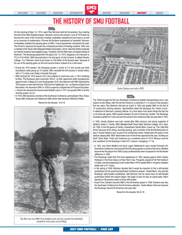 THE HISTORY of SMU FOOTBALL 1910S on the Morning of Sept