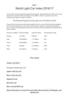World Light Car Index 2016/17
