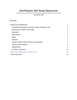 Anti-Racism Self Study Resources Crowd-Sourced by the UCSF Department of Physical Therapy & Rehabilitation Science Community Juneteenth 2020