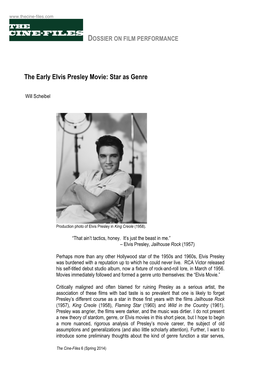 The Early Elvis Presley Movie: Star As Genre