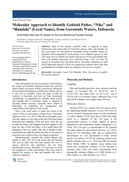 Molecular Approach to Identify Gobioid Fishes, “Nike” and “Hundala” (Local Name), from Gorontalo Waters, Indonesia