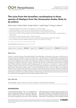 Vocalisations in Three Species of Atelopus from the Venezuelan Andes, Likely to Be Extinct