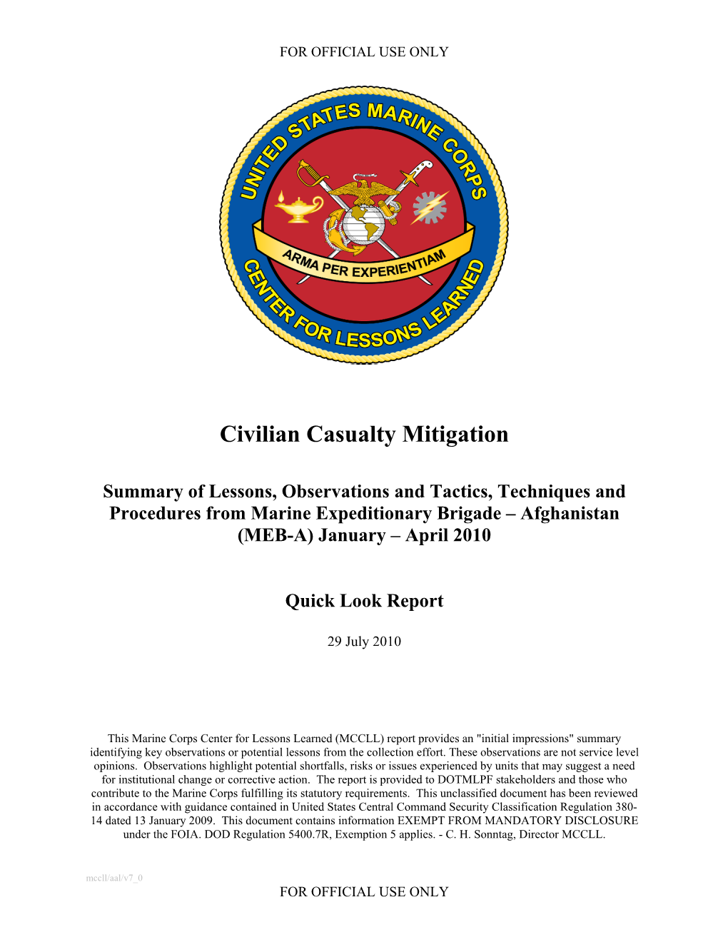 Civilian Casualty Mitigation