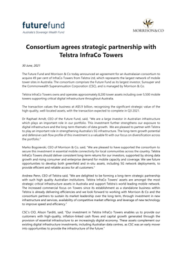Consortium Agrees Strategic Partnership with Telstra Infraco Towers
