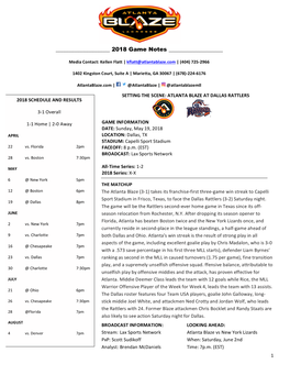 2018 Game Notes ______