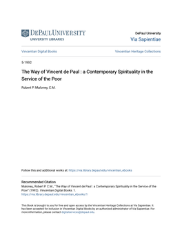The Way of Vincent De Paul : a Contemporary Spirituality in the Service of the Poor