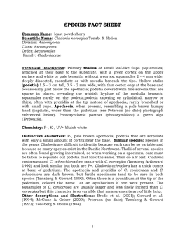 Cladonia Norvegica Species Fact Sheet