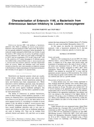 Characterization of Enterocin 1146, a Bacteriocin from Enterococcus Faecium Inhibitory to Listeria Monocytogenes
