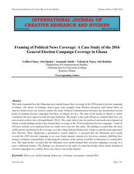 Framing of Political News Coverage: a Case Study of the 2016 General Election Campaign Coverage in Ghana
