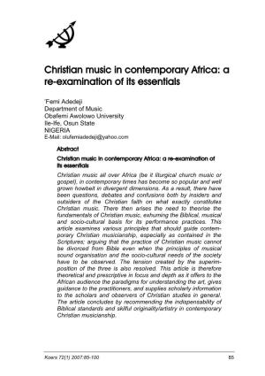 Christian Music in Contemporary Africa: a Re-Examination of Its Essentials