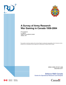 A Survey of Army Research War Gaming in Canada 1958-2004