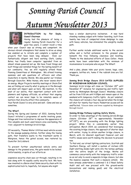 Sonning Parish Council Autumn Newsletter 2013