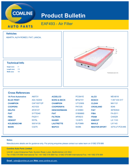 Product Bulletin EAF493 - Air Filter