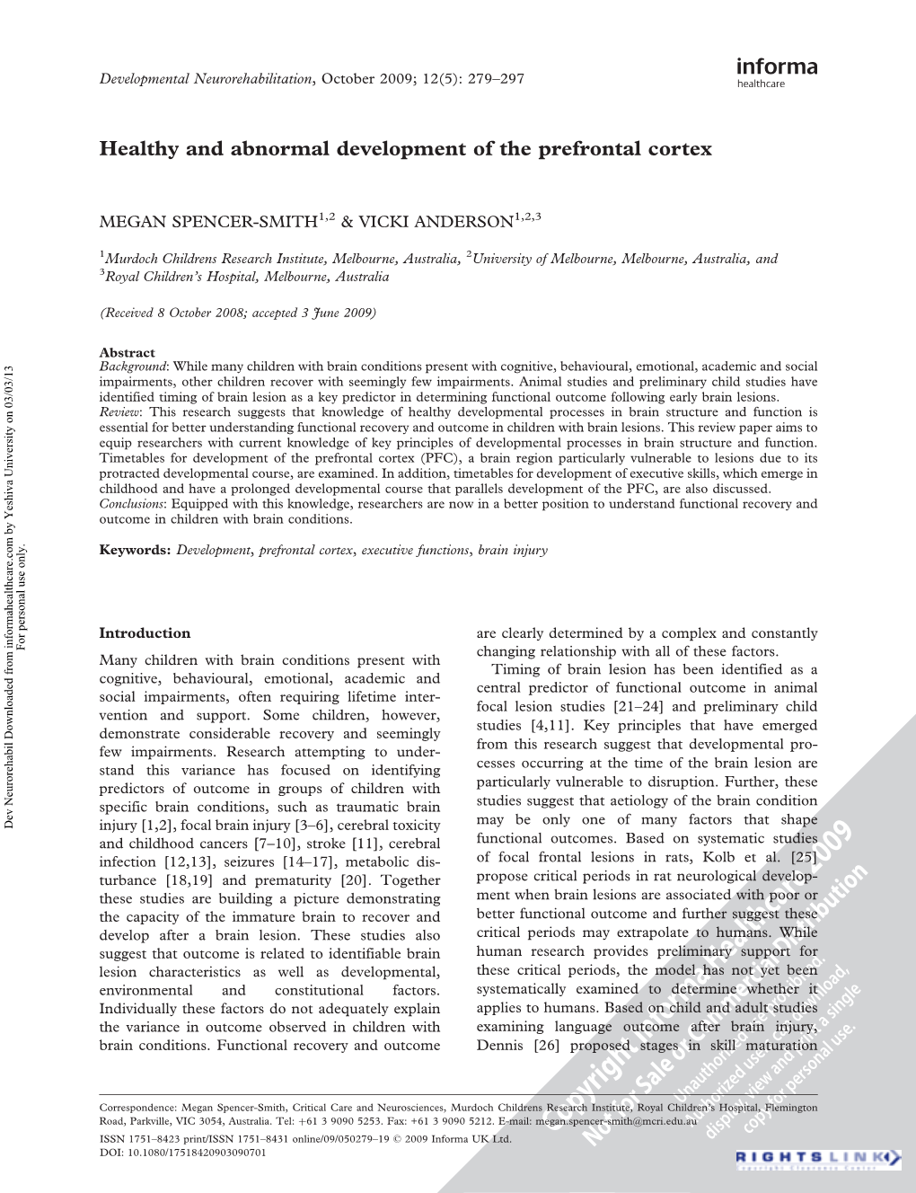 Healthy and Abnormal Development of the Prefrontal Cortex