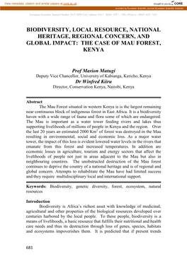 The Case of Mau Forest, Kenya