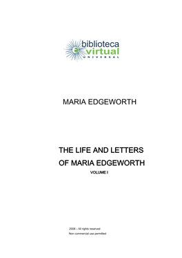 Maria Edgeworth the Life and Letters of Maria Edgeworth