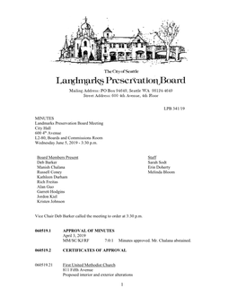 LPB 341/19 MINUTES Landmarks Preservation Board Meeting City