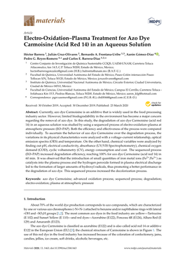 Electro-Oxidation–Plasma Treatment for Azo Dye Carmoisine (Acid Red 14) in an Aqueous Solution
