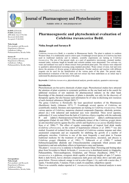 Pharmacognostic and Phytochemical Evaluation of Colubrina