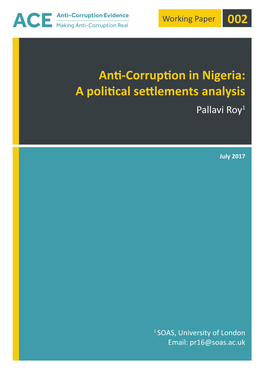 Anti-Corruption in Nigeria: a Political Settlements Analysis Pallavi Roy1