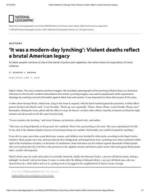 'It Was a Modern-Day Lynching': Violent Deaths Reflect a Brutal American