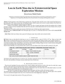 Loss in Earth Mass Due to Extraterrestrial Space Exploration Missions