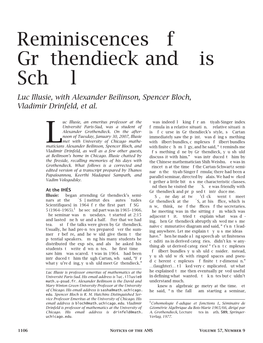Reminiscences of Grothendieck and His School Luc Illusie, with Alexander Beilinson, Spencer Bloch, Vladimir Drinfeld, Et Al
