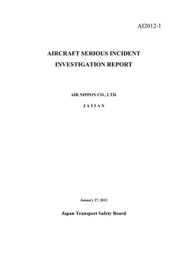 Ai2012-1 Aircraft Serious Incident Investigation Report