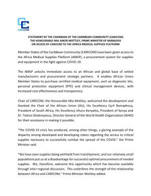 Member States of the Caribbean Community (CARICOM) Have Been Given Access to the Africa Medical Supplies Platform (AMSP), a Proc