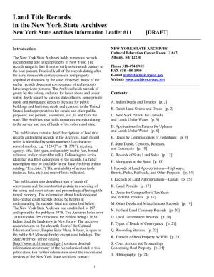 Land Title Records in the New York State Archives New York State Archives Information Leaflet #11 [DRAFT] ______