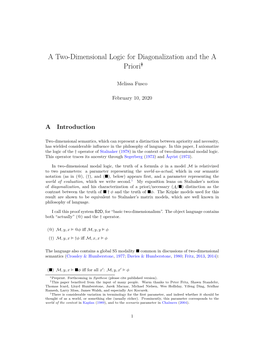 A Two-Dimensional Logic for Diagonalization and the a Priori∗†