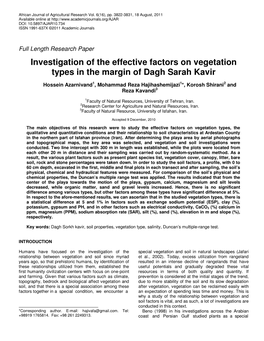 Investigation of the Effective Factors on Vegetation Types in the Margin of Dagh Sarah Kavir